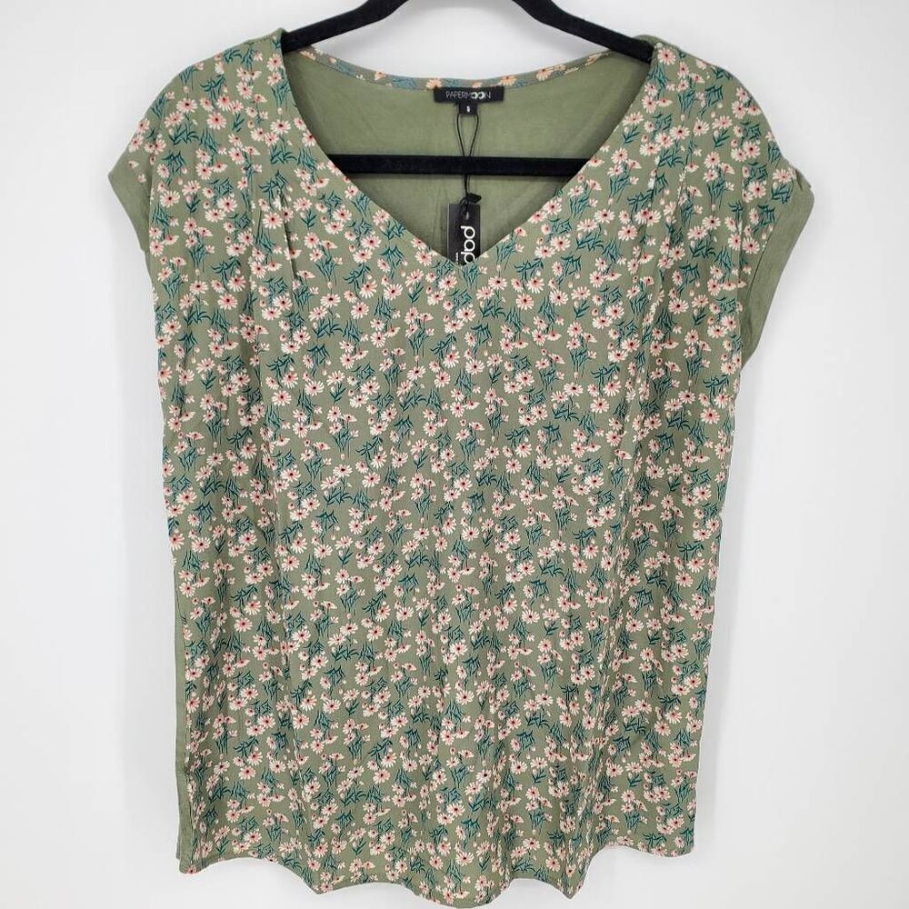 Papermoon NWT Women's Green Floral Blouse‎ Size XSmall